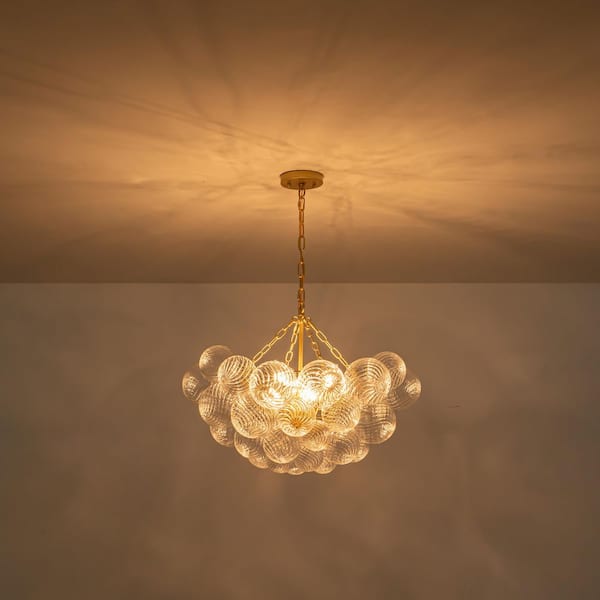 C Cattleya 6 Light Gold Chandeliers with Ribbed Globe Glass