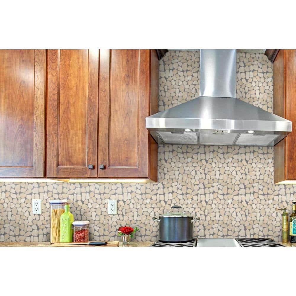 Beige Pebble Stone 12x12 Mosaic Tile with Wavy Edge