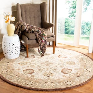 Anatolia Ivory/Brown 4 ft. x 4 ft. Round Floral Border Area Rug