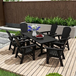 Altura Outdoor Patio Weather Resistant Black 7-Piece HDPE Plastic Rectangle Adirondack Dinning Set