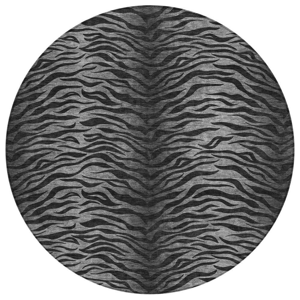 Chantille Machine Washable Indoor/Outdoor Abstract ACN2925 Black 8 ft. x 8 ft. Round Rug price history on PriceWatchPro