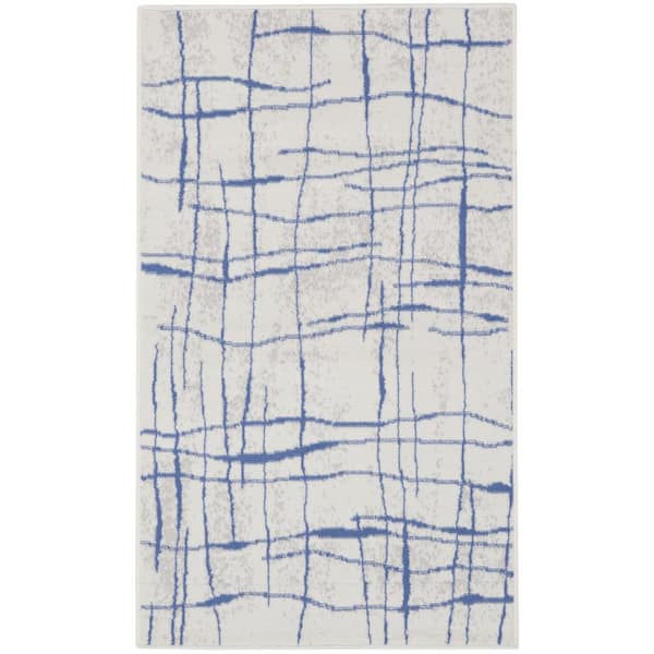 8 ft. x 12 ft. Blue Floral Washable Area Rug