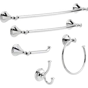 Cassidy 5-Piece Bath Hardware Set 18, 24 in. Towel Bars, Toilet Paper Holder, Towel Ring, Towel Hook in Polished Chrome