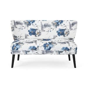 Desdemona 51.5 in. Blue/Black Pattern Polyester 2-Seater Armless Settee with Tapered Wood Legs