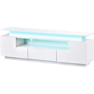 67 in. White Functional Entertainment Center TV Stand Cabinet with Color Changing LED Lights Fit For TV Up to 75 in.