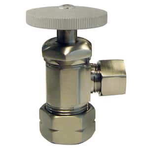 Round Handle Angle Stop Shut Off Valve, 1/2 in. Copper Pipe Inlet with 3/8 in. Compression Outlet, Satin Nickel