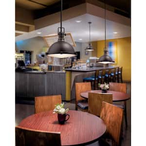 Hatteras Bay 12 in. 1-Light Olde Bronze Vintage Industrial Shaded Kitchen Pendant Hanging Light with Metal Shade