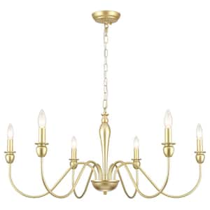Damielle 6-Light Gold Classic Traditional Chandelier Ceiling Fixture Farmhouse for Kitchen Island with no bulb included