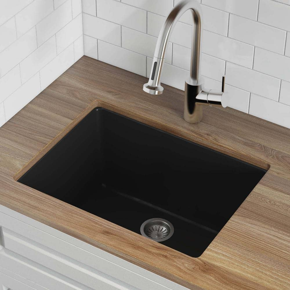 Ruvati 24 In Single Bowl Dualmount Fireclay Kitchen Sink In Black   Black Ruvati Drop In Kitchen Sinks Rvl2420bk 64 1000 