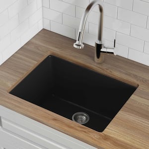 24 in. Single Bowl Dualmount Fireclay Kitchen Sink in Black
