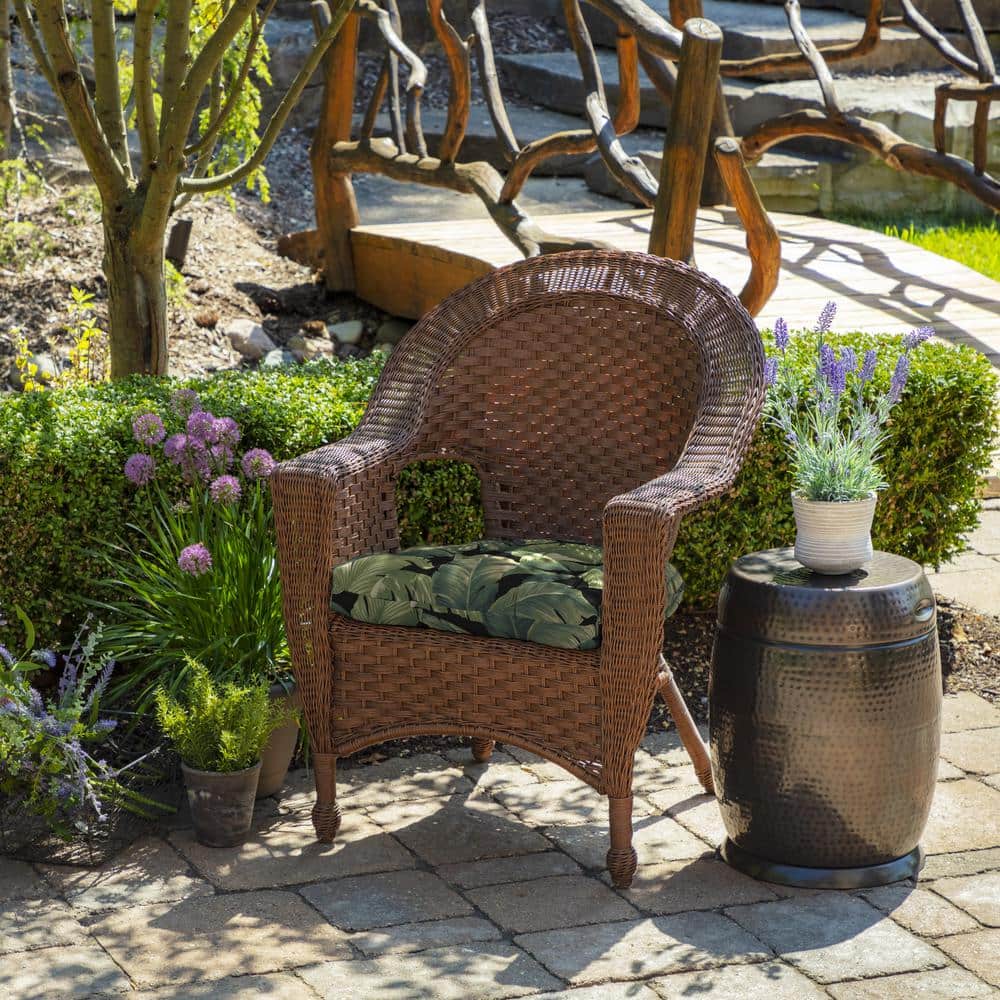 Onyx Cebu Outdoor Wicker Chair Cushions, 2-Pack, Green Leaf Print