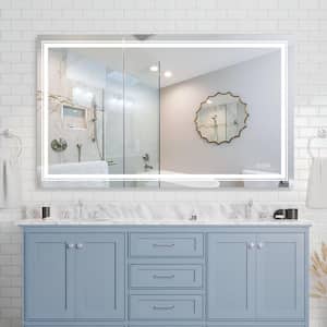 60 in. W x 36 in. H Rectangular Frameless Anti-Fog Wall Mounted LED Bathroom Vanity Mirror in Silver