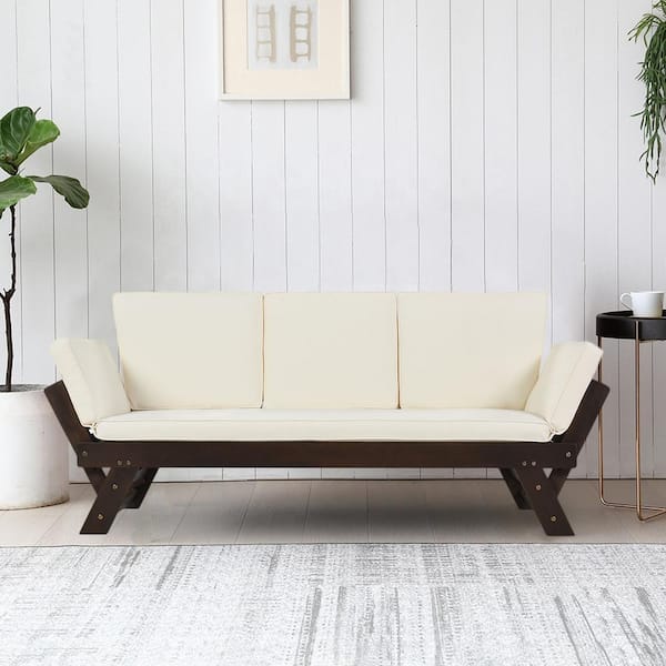 Outdoor/Indoor 1-Piece Wood Adjustable Day Bed Sofa with Removable Beige Cushions CUU00141AAA - The Home Depot