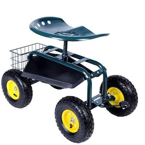 1 cu. ft. Steel Rolling Garden Cart with Tool Tray and 360 Swivel Seat