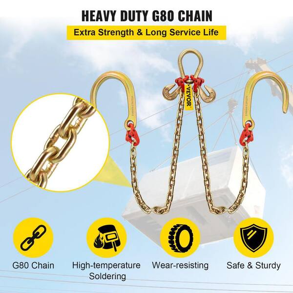 VEVOR V Bridle Chain 9260 lbs. 2 ft. x 5/16 in. Bridle Tow Truck Chain G80  with TJ/Crab Hooks Pear Link Connector for Hoist SZ2J516INX2FTJYZKV0 - The Home  Depot
