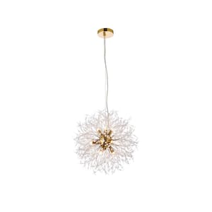 Timeless Home 17.7 in. L x 17.7 in. W x 17.7 in. H 9-Light Gold with Clear Crystal Modern Pendant