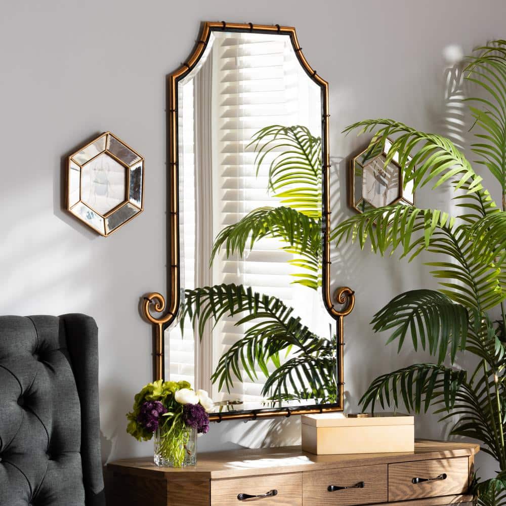 Layan 42" Gold Bamboo Inspired Accent Wall Mirror