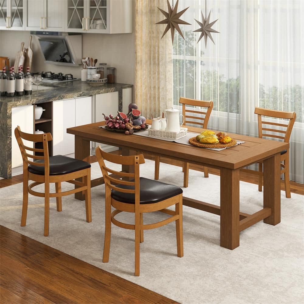 HONEY JOY Wooden Dining Chair Set of 2 PU Leather Upholstered