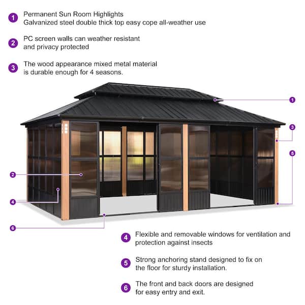 PURPLE LEAF 12ft. x 20ft. Patio Hardtop Gazebo Double Top PC