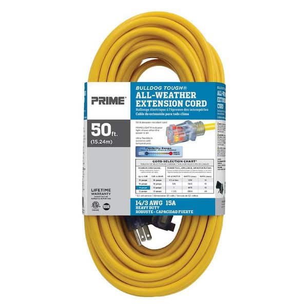 Unbranded 50 ft. 14/3 SJTOW Yellow Bulldog Tough Extension Cord with Primelight Indicator Light