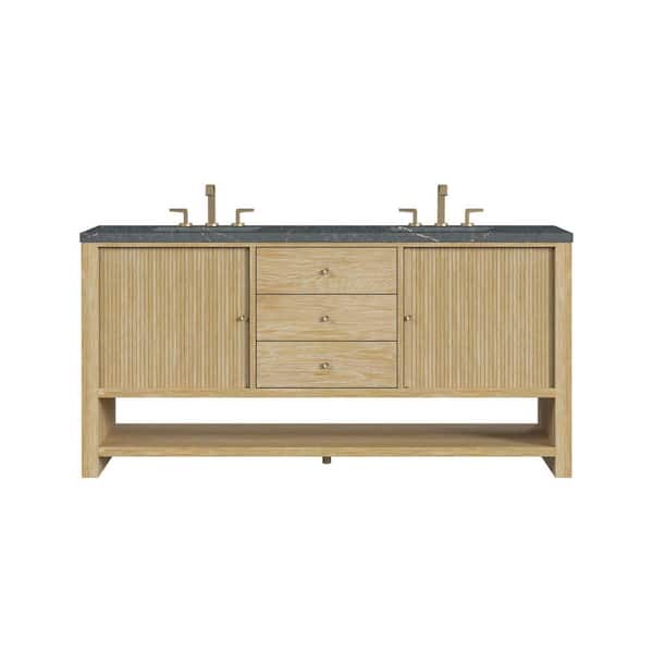 James Martin Vanities Marigot 72.0 in. W x 23.5 in. D x 36 in. H Double Bathroom Vanity in Sunwashed Oak with Parisien Bleu Quartz Top