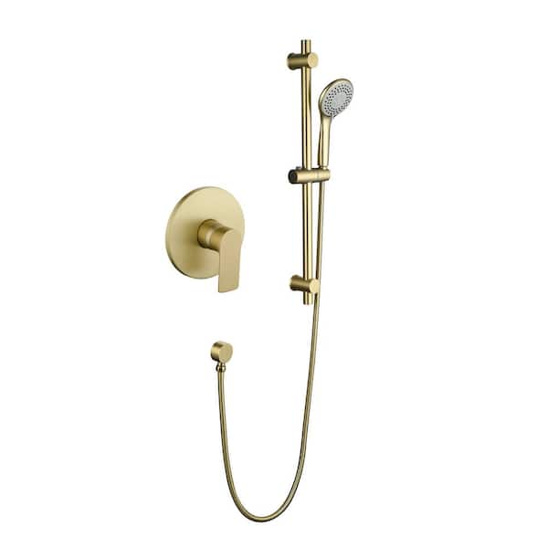 FLG Single Handle 3-Spray Shower Faucet 1.8 GPM with Anti Scald Brass Wall Mount Hand Shower with Valve in. Brushed Gold