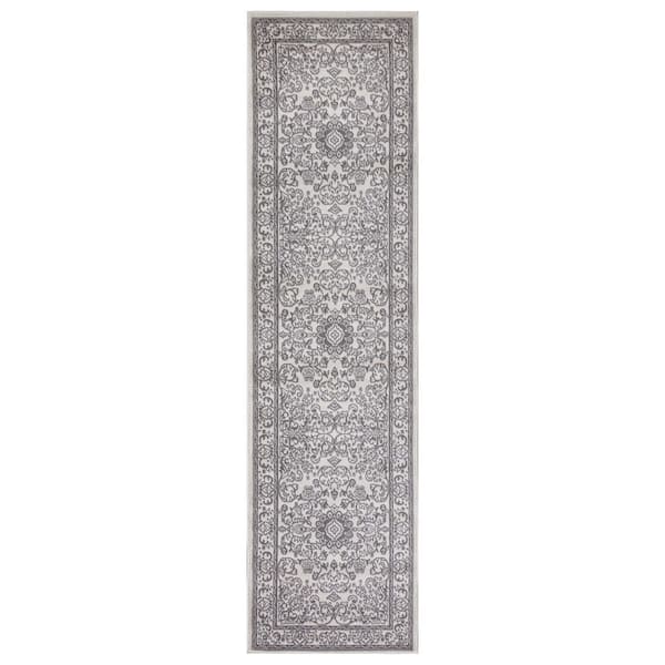 Ottomanson Rixos Collection Traditional Medallion 3x8 Indoor Shag Runner Rug, 2 ft. 7 in. x 9 ft. 10 in., Ivory/Grey