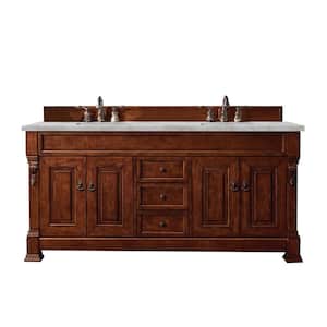 Brookfield 72.0 in. W x 23.5 in. D x 34.3 in. H Double Bathroom Vanity in Warm Cherry with Victorian Silver Top