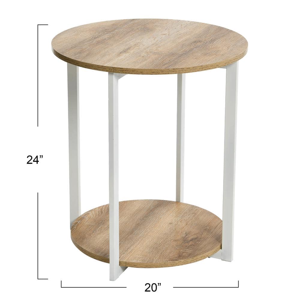 Coastal Oak and White Round End Table with Shelf