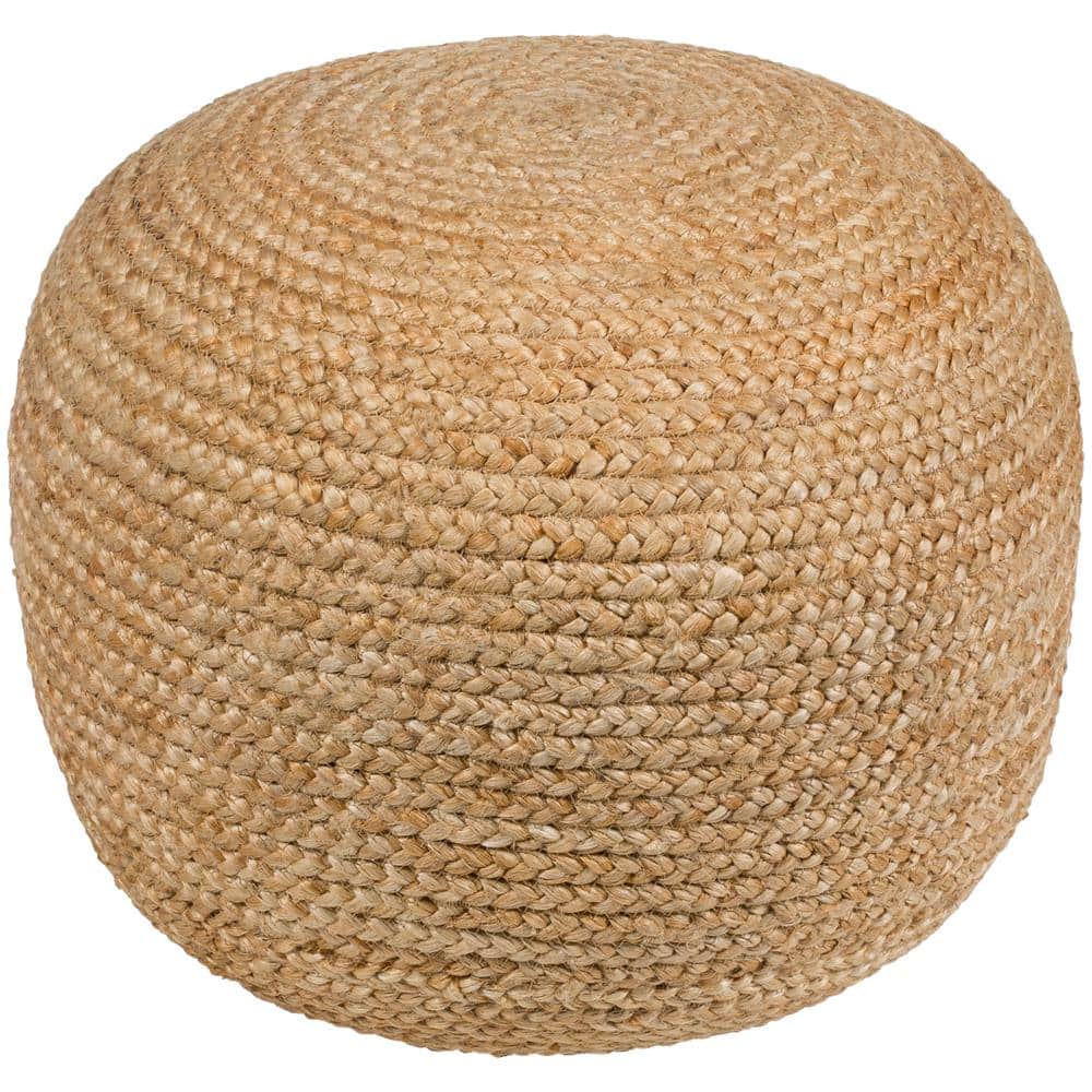 Ruiri Round Braided Jute Pouf, 20" Wheat