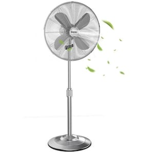 Adjustable-Height 16 in. Black Oscillating Energy Save Pedestal Stand Fan All Metal Floor Fan for Indoor, Office & Dorm