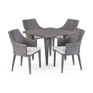 Lenox 29 in. Grey 5-Piece Metal Square Outdoor Dining Set with Light Grey Cushions