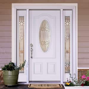 67.5in.x81.625in. Mission Pointe Zinc 3/4 Oval Lt Unfinished Smooth Right-Hd Fiberglass Prehung Front Door w/Sidelights