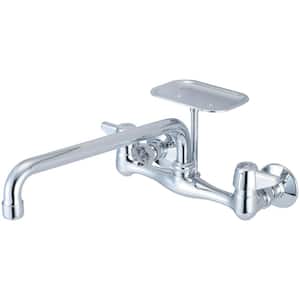 Double-Handle Wall Mount Standard Kitchen Faucet in Polished Chrome