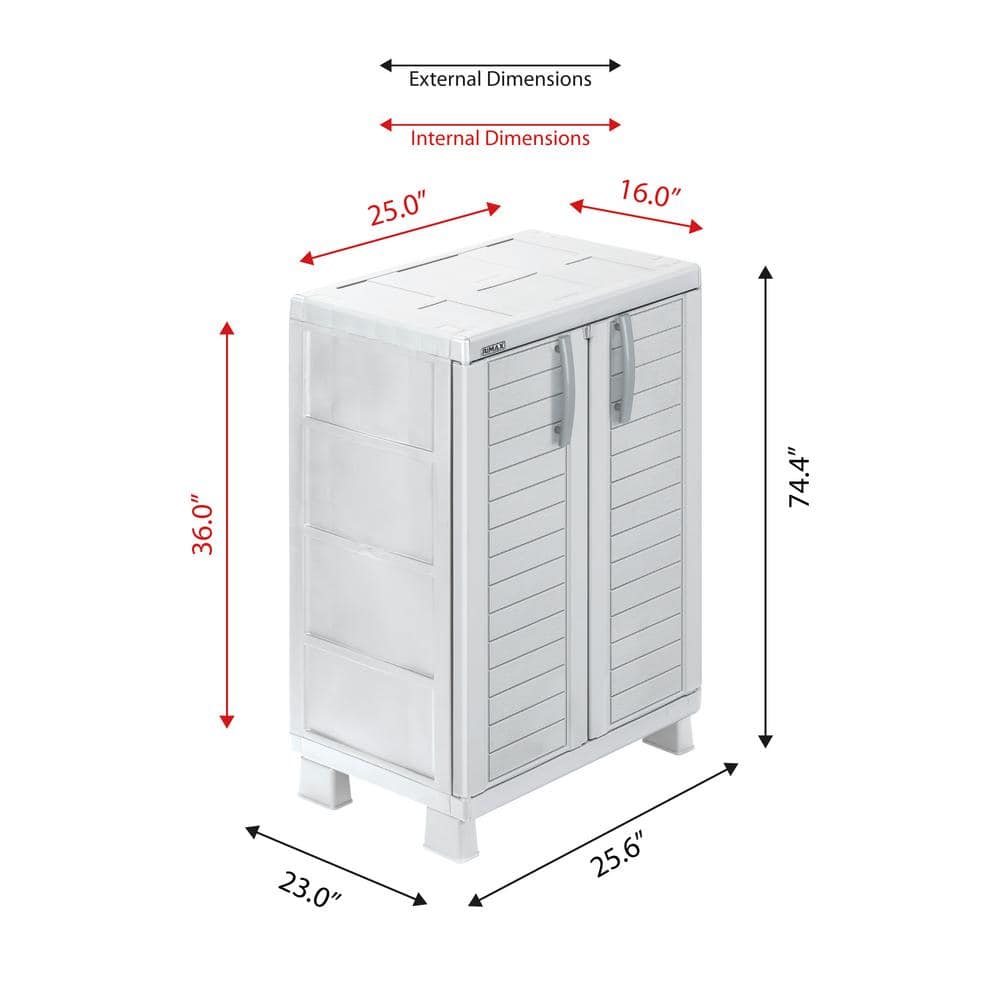 Light Gray Polypropylene Freestanding Office Storage Cabinet with Adjustable Shelves