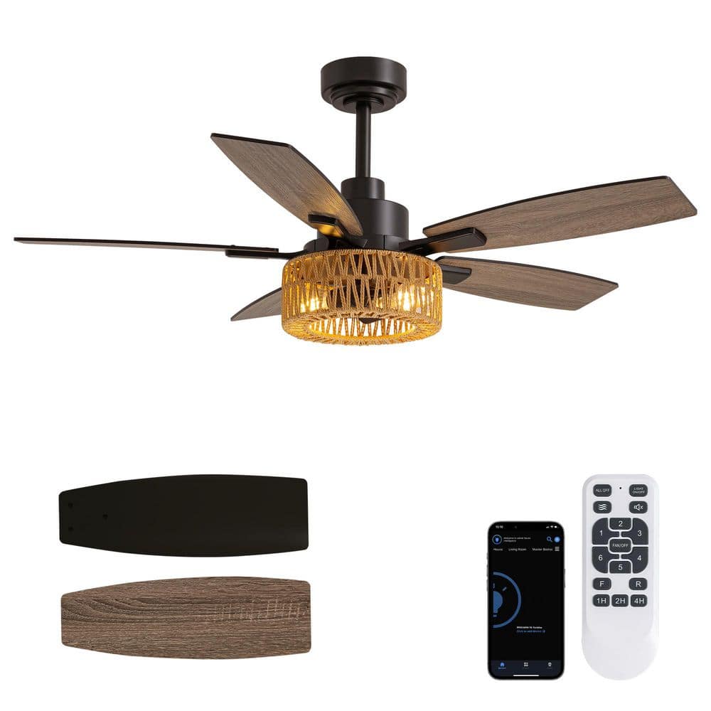 52 in. Indoor Boho Caged Black Standard Ceiling Fans with Lights and Smart Remote APP Control Downrod Mount Included price history on PriceWatchPro
