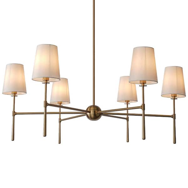Modern Chandelier 42 in. 6-Light Gold Fabric Shaded Chandelier for Dinning Room, Living Room, Kitchen Island