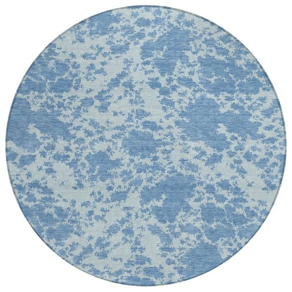 Chantille Machine Washable Indoor/Outdoor Abstract ACN2919 Sky 8 ft. x 8 ft. Round Rug