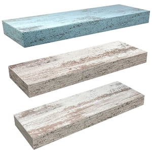 5.5 in. x 16 in. x 1.5 in. Rustic Blue and Gray Distressed Wood Decorative Wall Shelves with Brackets (3-Pack)