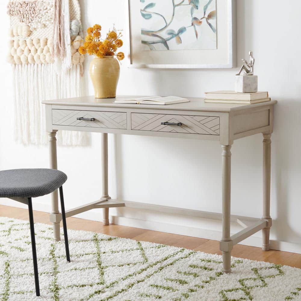 Taupe Wood Writing Desk with Chevron Drawers