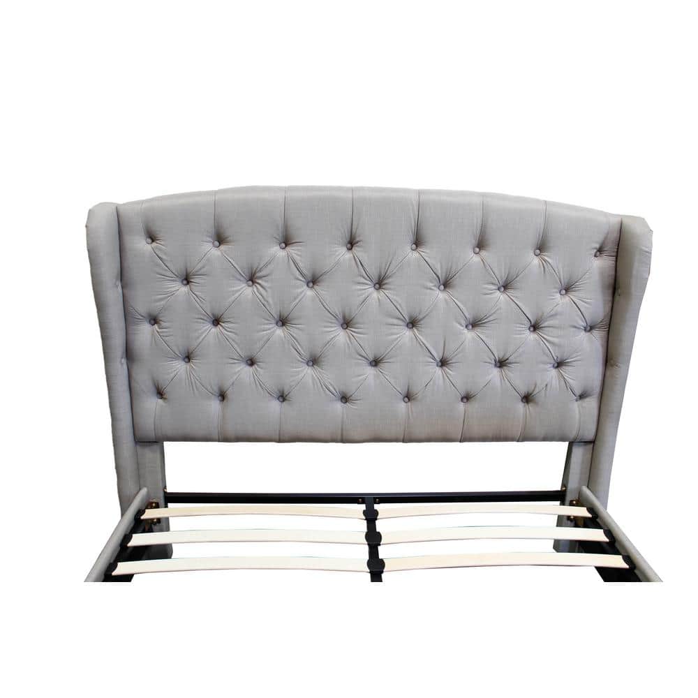 King Size Gray Linen Upholstered Tufted Platform Bed