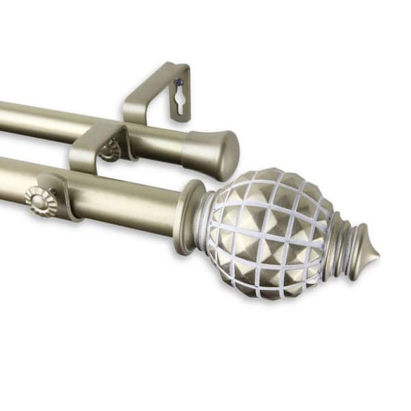 Rod Desyne 28 in. - 48 in. Telescoping 1 in. Double Curtain Rod Kit in Light Gold with Opal Finial