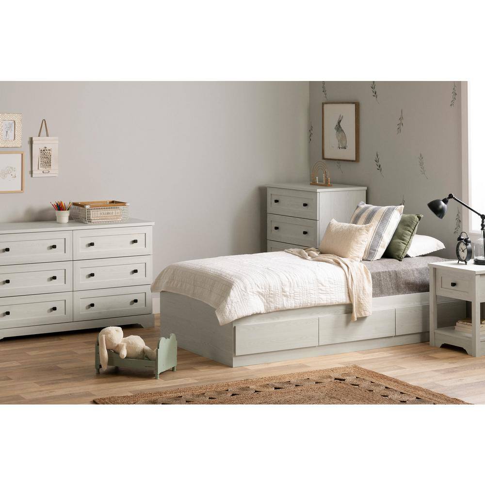White Pine Twin Platform Bed with 3 Storage Drawers