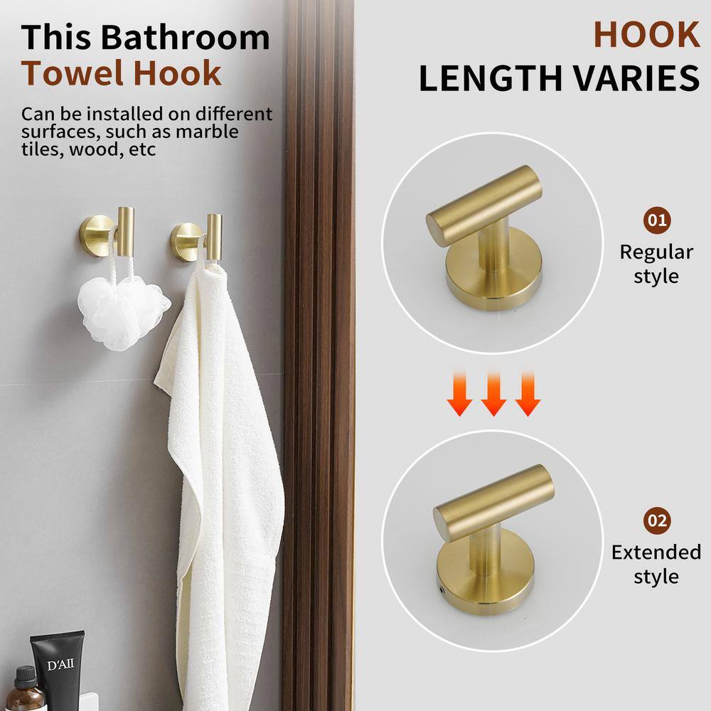 Brushed Gold Stainless Steel Wall Mounted J-Hook Set