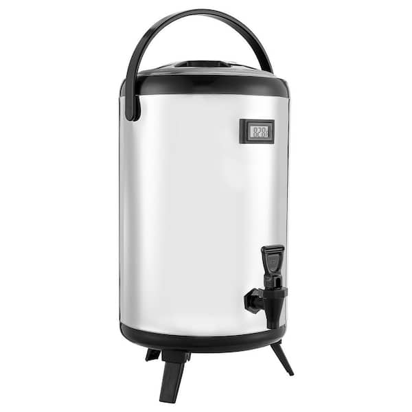 Silver Insulated Beverage Dispenser, 3.2 Gal. Stainless Server with Spigot, Temp Display for Hot/Cold Drinks in Cafes