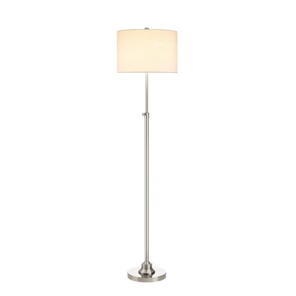 63.5" Brushed Nickel Adjustable Floor Lamp with White Linen Shade