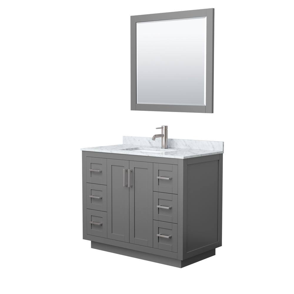 Wyndham Collection Miranda 42 in. W Single Bath Vanity in Dark Gray with Marble Vanity Top in