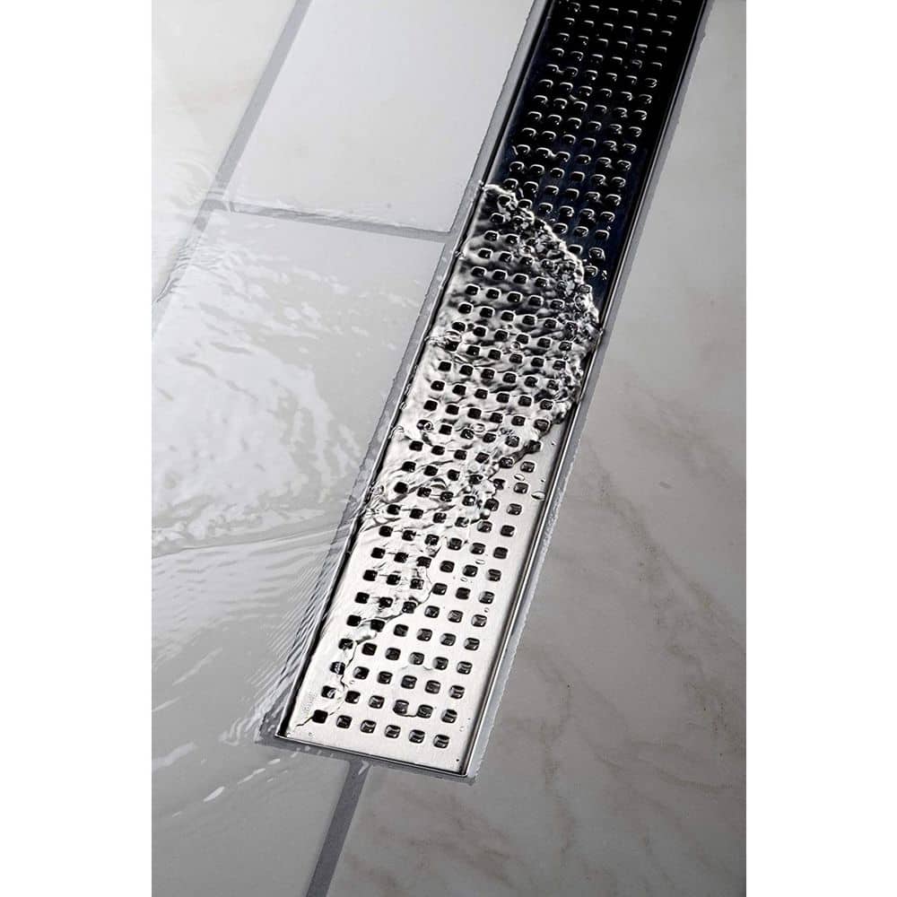 24" Stainless Steel Linear Shower Drain with Square Pattern Cover