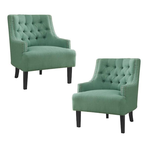 EVERGLADE HOME Bolingbrook Teal Textured Upholstery Tufted Back Accent Chair (Set of 2)