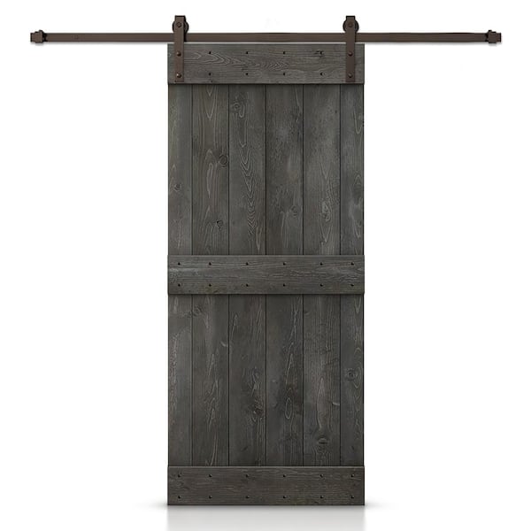 CALHOME 32 in. x 84 in. Mid-Bar Carbon Gray Stained DIY Wood Interior Sliding Barn Door with Hardware Kit